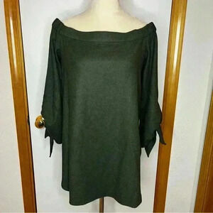 Tibi Wool Blend 3/4 Sleeve Shirt Women 4 Green Off Shoulder Rounded Neck Tunic